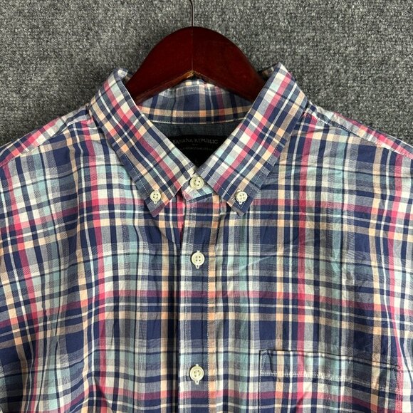 Banana Republic Shirt Mens Large Soft Wash Standard Fit Button Down Plaid Cotton - Picture 3 of 8